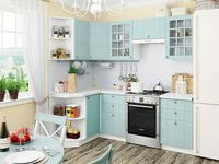 Небольшая угловая кухня в голубом и белом цвете Калуга